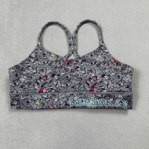 Reebok Girls Sports Bra Grey Print L Strappy Active Workout Fitness Athletic